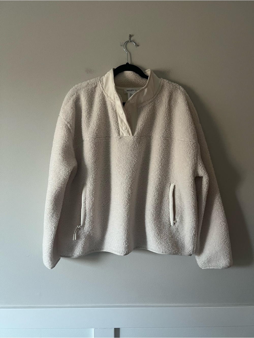Bailey/44 Sherpa Fleece Pullover XL Ivory Snap Neck Teddy Quarter Snap Jacket